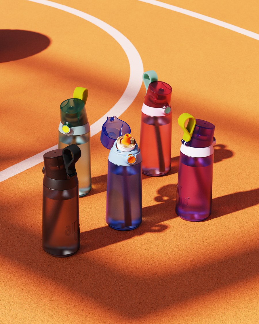 air up Click bottles in five colorways on a basketball court